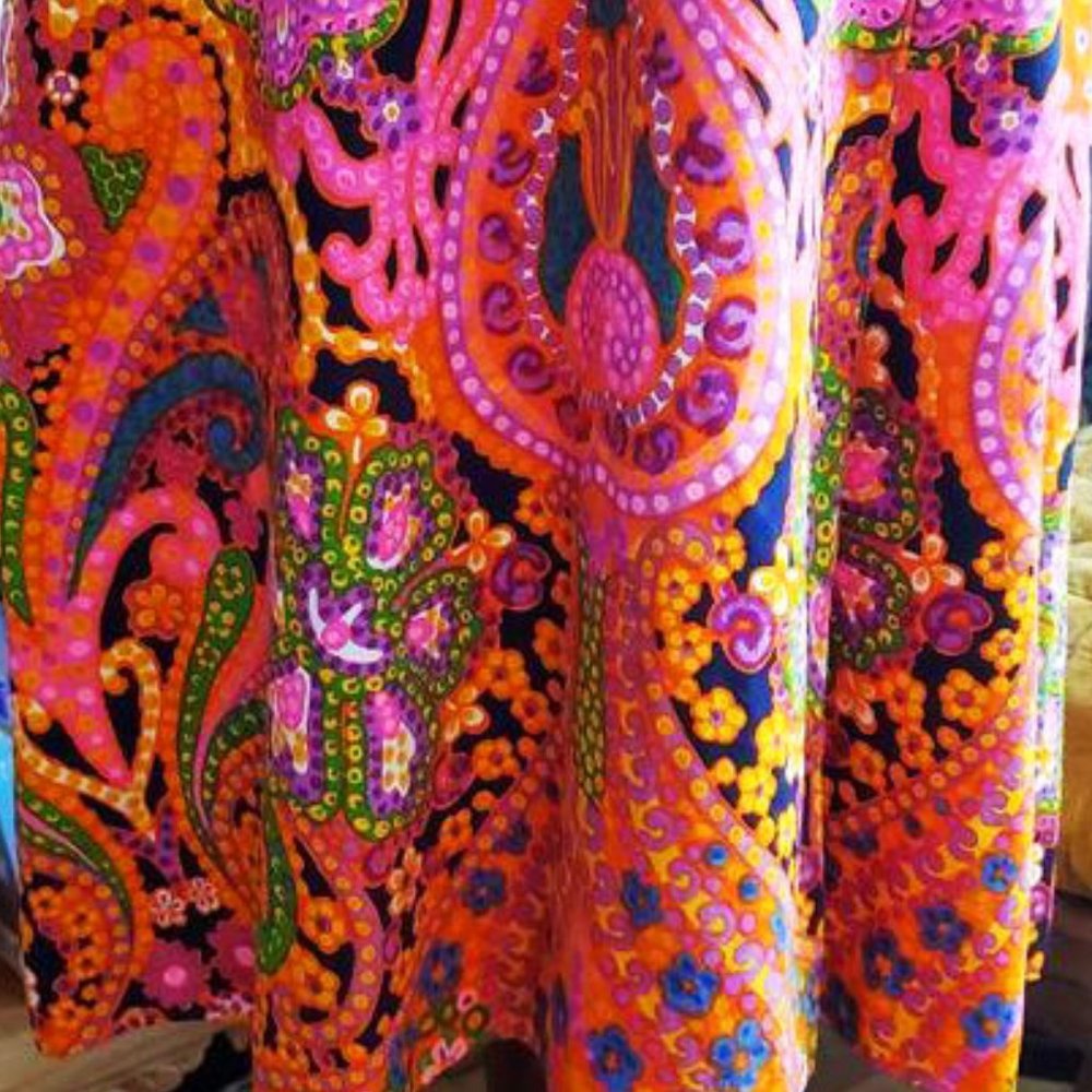 Vintage Orange Psychedelic Paisley Dress 60s - Picture 3 of 7